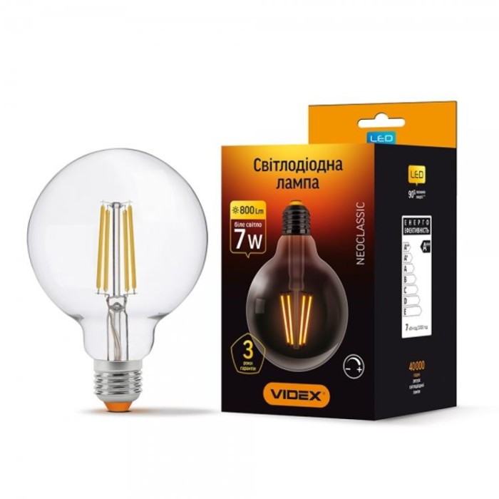 купить купить LED лампа Filament G95FD 7W E27 4100K диммерная VIDEX  