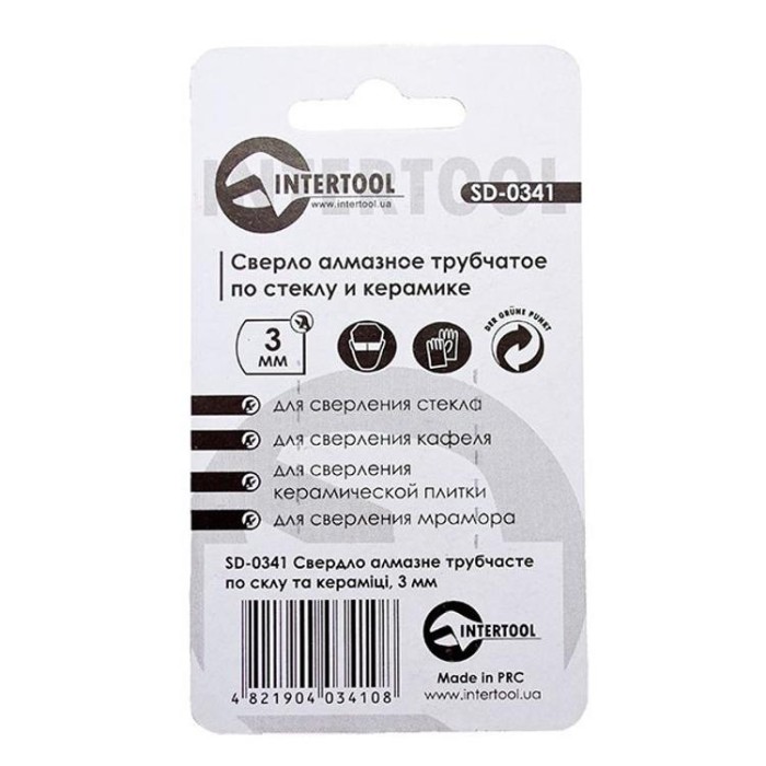 купить купить Сверло алмазное трубчатое по стеклу и керамике 3 мм INTERTOOL SD-0341  
