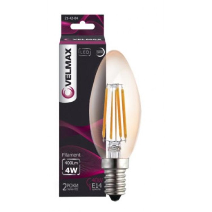 купить купить LED лампа V-Filament-C37, 4W, E14, 4100K, 400Lm VELMAX  