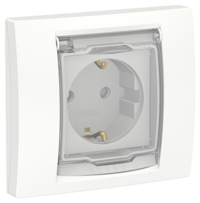 купить купить Розетка с з/к шторки прозрачная крышка IP44 белый Unica New Schneider Electric (Шнайдер Электрик)  