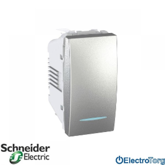 Кнопочный выключатель с подсветкой алюминиевый Unica Schneider