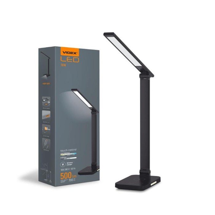 купить купить LED лампа настiльна з бездротовою зарядкою VIDEX VL-TF17B 18W 1800-6500K  