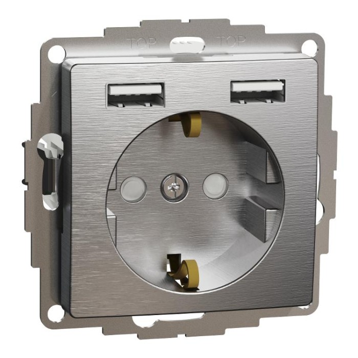 купить купить Розетка з заземленням + 2 USB тип А Матовий алюміній Sedna Elements Schneider Electric  