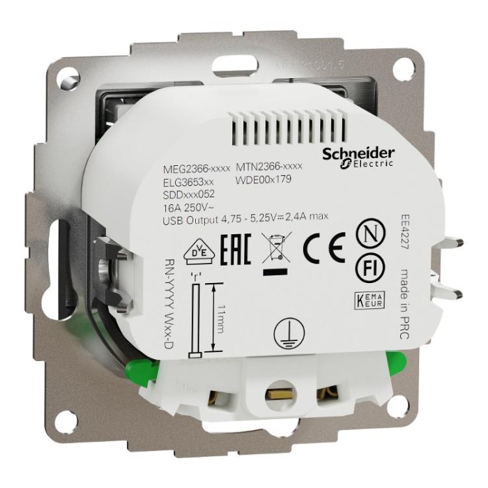 Розетка з заземленням + 2 USB тип А Матовий алюміній Sedna Elements Schneider Electric