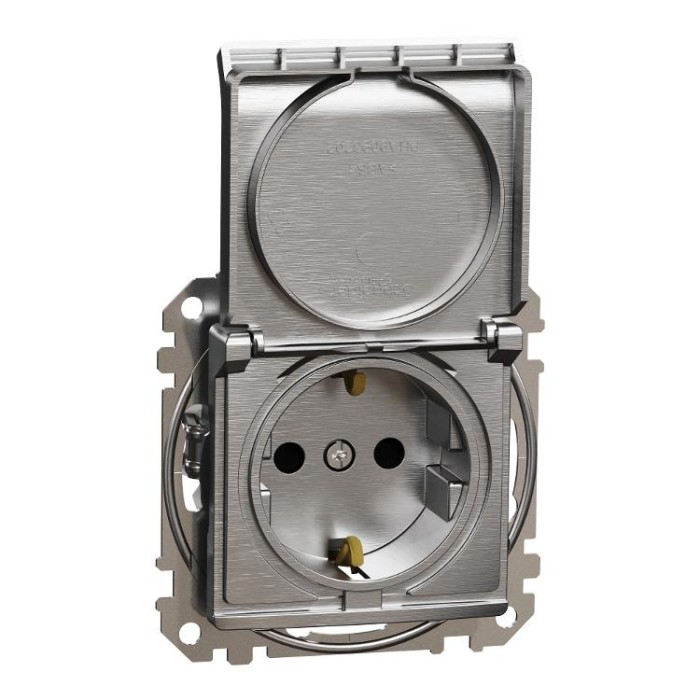 купить купить Розетка з заземленням, зі шторками та кришкою Матовий алюміній Sedna Elements Schneider Electric  