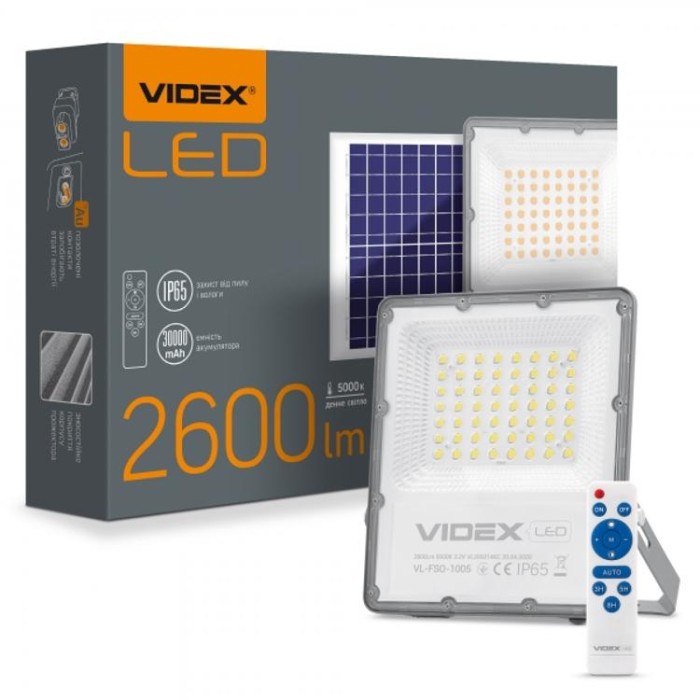 купить купить LED прожектор автономний VIDEX 30W 5000K  