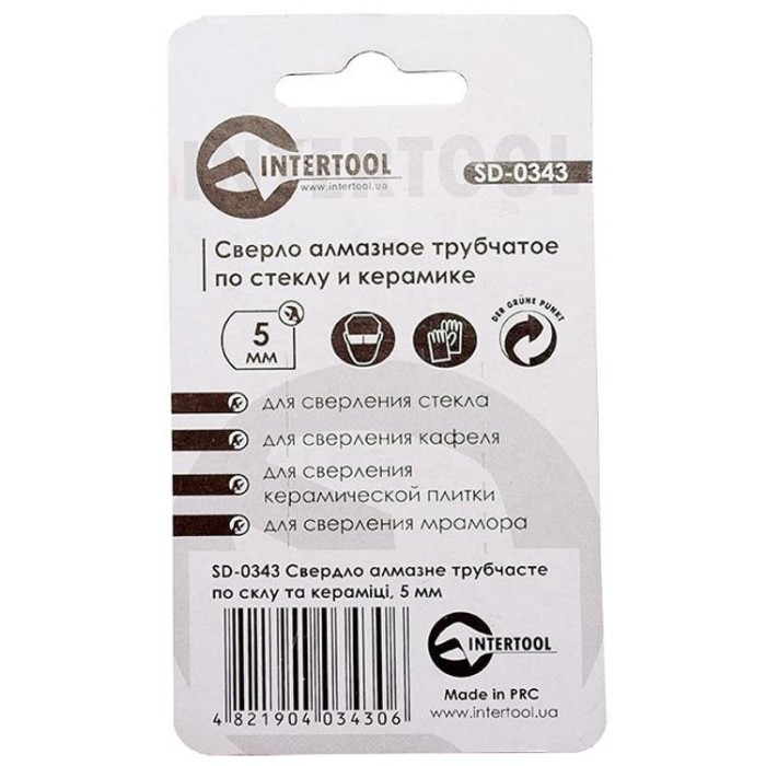 купить купить Сверло алмазное трубчатое по стеклу и керамике 5 мм INTERTOOL SD-0343  