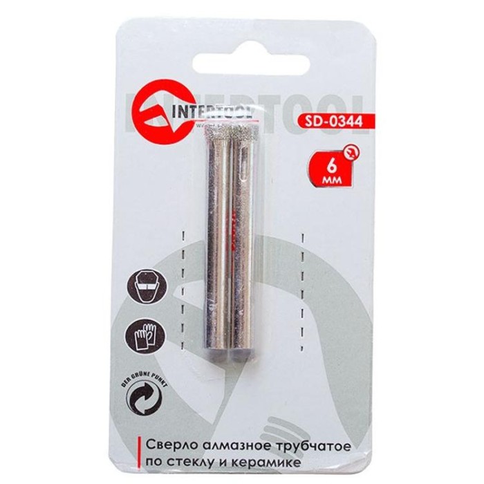 купить купить Сверло алмазное трубчатое по стеклу и керамике 6 мм INTERTOOL SD-0344  