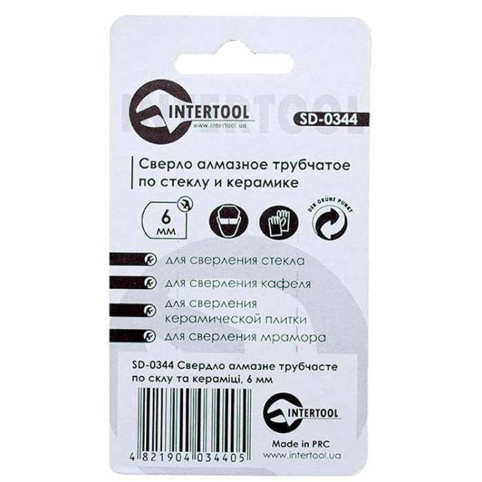 купить купить Сверло алмазное трубчатое по стеклу и керамике 6 мм INTERTOOL SD-0344  