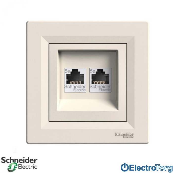 Розетка компьютерная двойная RJ45 Кат.5e UTP кремовая Asfora  Electric (Шнайдер Электрик)