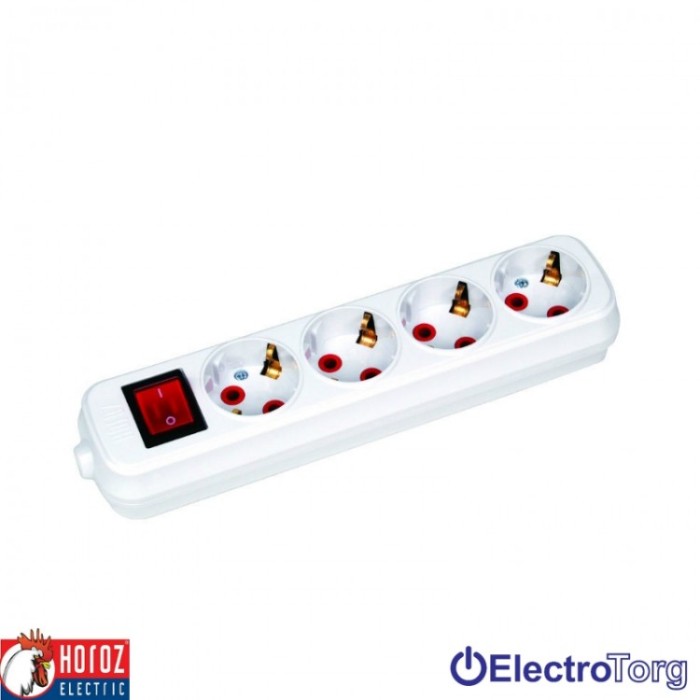 купить купить Удлинитель 4 гнезда c/з и кнопкой (шнур 2 метра) Horoz Electric  