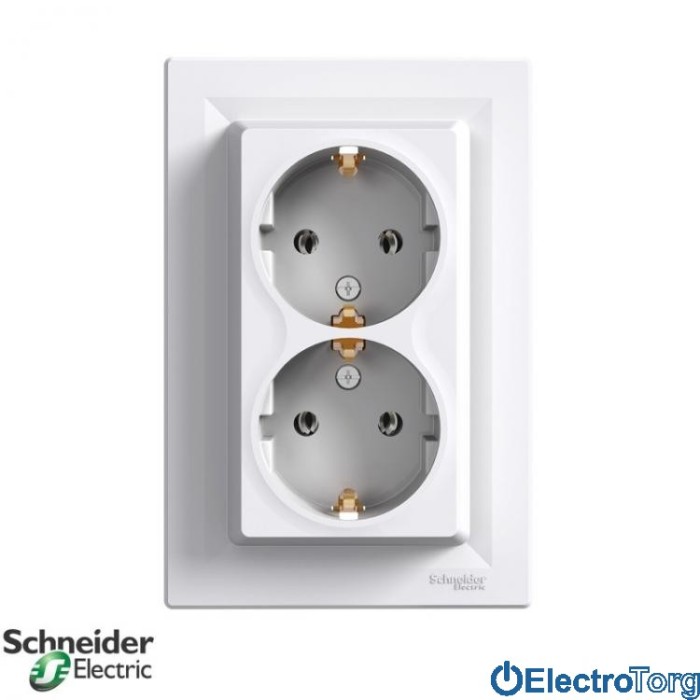 Розетка двойная с заземлением белая Asfora Schneider Electric (Шнайдер Электрик)