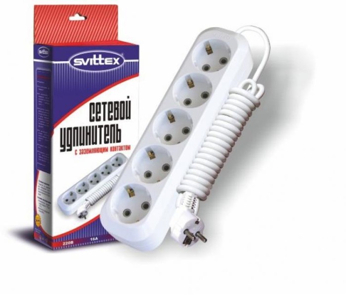 купить купить Удлинитель 5м &quot;SVITTEX&quot; 2500Вт 220В 16А (заземление)  