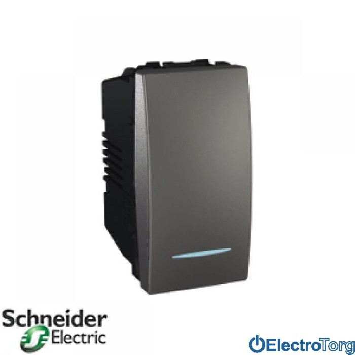 купить купить Выключатель 1-клавишный с подсветкой 16AX графитовый Unica Schneider