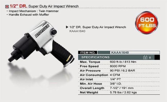 купить купить Гайковерт для СТО TOPTUL 1/2&quot; 813N/m 8000об/мин KAAA1640  