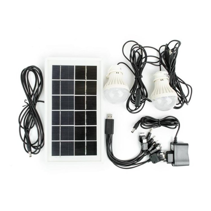 купить купить Фонарь аккумуляторный 1LED 5W+22 SMD, выносная солнечная панель, выносные 2 led лампы, кабель для зарядки телефона-планшета INTERTOOL LB-0105  