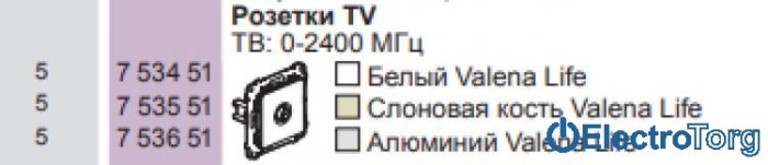 купить купить Розетка телевизионная TV с топологией звезда в сборе Valena LIFE  