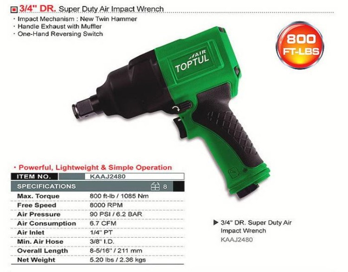 купить купить Гайковерт пневматический TOPTUL 3/4&quot; 1085N/m 8000об/мин KAAJ2480  