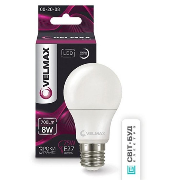 купить купить LED лампа V-A60, 8W, E27, 4100K, 700Lm, угол 240° Velmax  