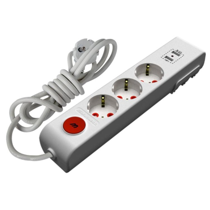 купить купить Подовжувач з/з, 3 гнізда, 2 USB, зі шторками, з вимикачем, 5м, 16А, Ri-tech, Mutlusan  