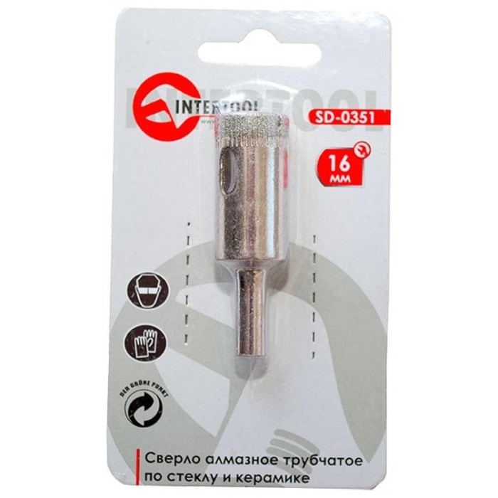 купить купить Сверло алмазное трубчатое по стеклу и керамике 16 мм INTERTOOL SD-0351  