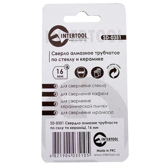 купить купить Сверло алмазное трубчатое по стеклу и керамике 16 мм INTERTOOL SD-0351  