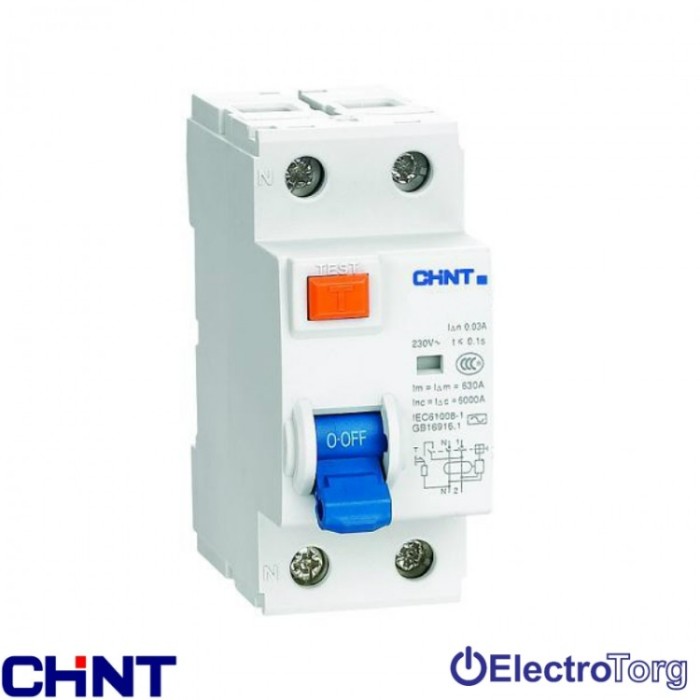 купить купить УЗО электромеханическое ВДТ NL1-63 6kA 2P  25A - 30mA, 100mA, 300mA Chint  