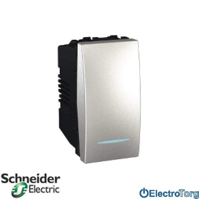 Выключатель 1-клавишный с подсветкой 16AX алюминиевый Unica Schneider