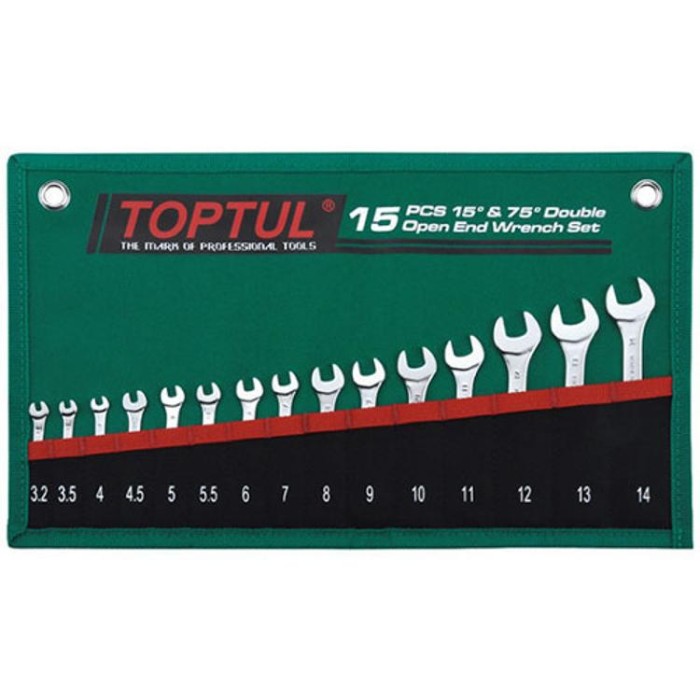 купить купить Набор ключей рожковых TOPTUL 15 шт. 3,2-14мм 15&deg;х75&deg; GRAJ1501  