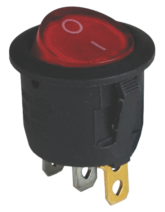 Клавішний перемикач 1 клав. 6А, круглий, 20мм, червона кнопка, з підсвіткою ON-OFF, 2 контакта