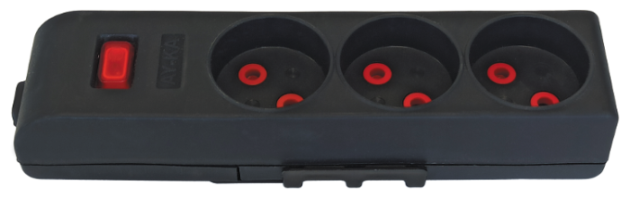 Колодка 3 гнізда б/з, 16А, зі шторками, з вимикачем, чорна, AY-KA (23 311 00)