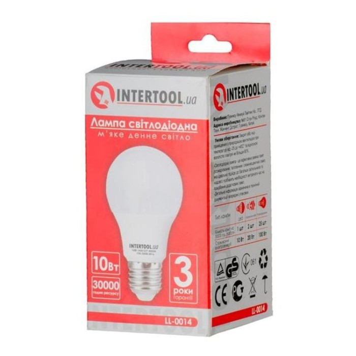 купить купить Светодиодная лампа LED 10Вт, E27, 220В, INTERTOOL LL-0014  