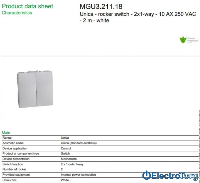 Выключатель 2-клавишный 10AX белый Unica Schneider