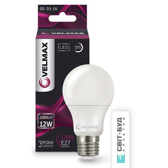 купить купить LED лампа V-A60, 12W, E27, 4100K, 1080Lm, угол 240° Velmax  
