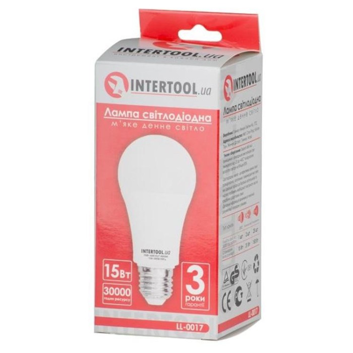 купить купить Светодиодная лампа LED 15Вт, E27, 220В, INTERTOOL LL-0017  