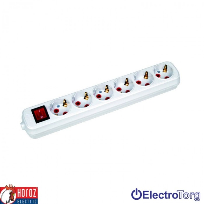 купить купить Удлинитель 6 гнезд c/з и кнопкой (шнур 3 метра) Horoz Electric  