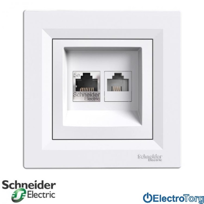 Розетка телефонная+компьютерная RJ45+RJ12 Кат.5e UTP двойная белая Asfora Schneider Electric (Шнайдер Электрик)