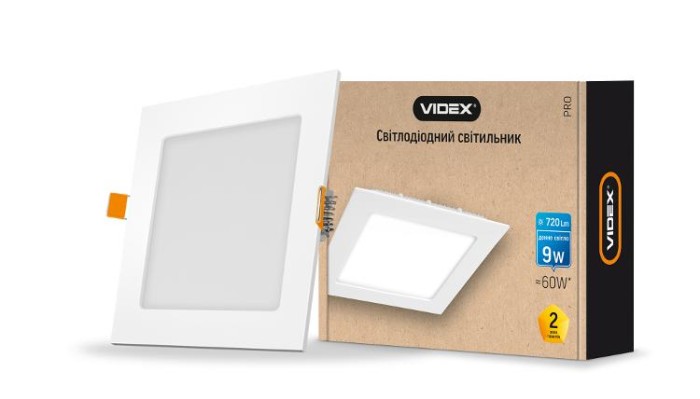 купить купить LED світильник вбудований квадрат VIDEX 9W 5000K  