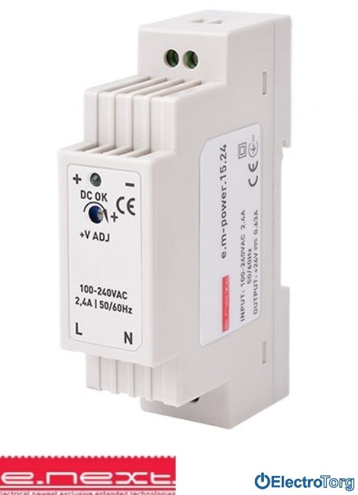 купить купить Блок питания  на DIN-рейку e.m-power.15.24 15Вт, DC24В  E.NEXT(Енекст)  