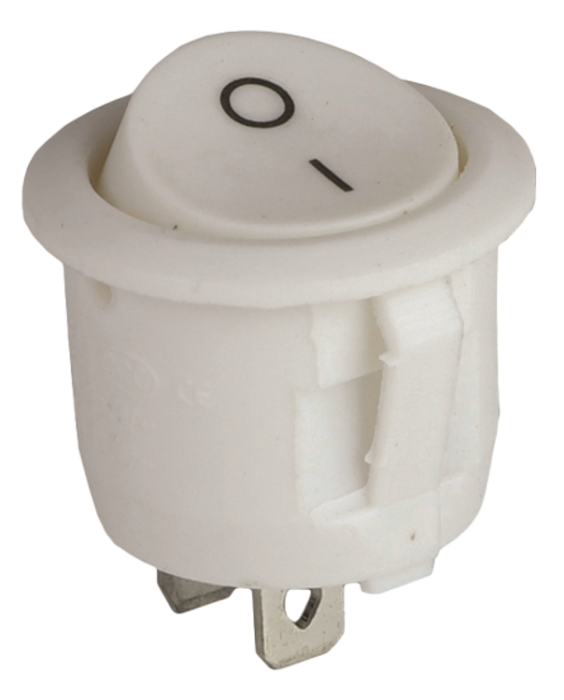 Клавішний перемикач 1 клав. 6А, круглий, 20мм, білий ON-OFF, 2 контакта