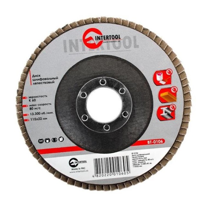 купить купить Диск шлифовальный лепестковый 115x22 мм, зерно K60 INTERTOOL BT-0106  
