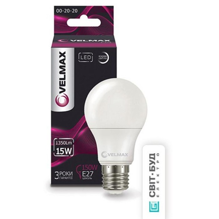 купить купить LED лампа V-A60, 15W, E27, 4100K, 1350Lm, угол 240° Velmax  