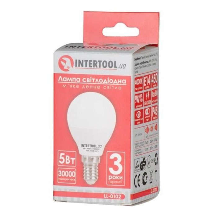купить купить Светодиодная лампа LED 5Вт, E14, 220В, INTERTOOL LL-0102  