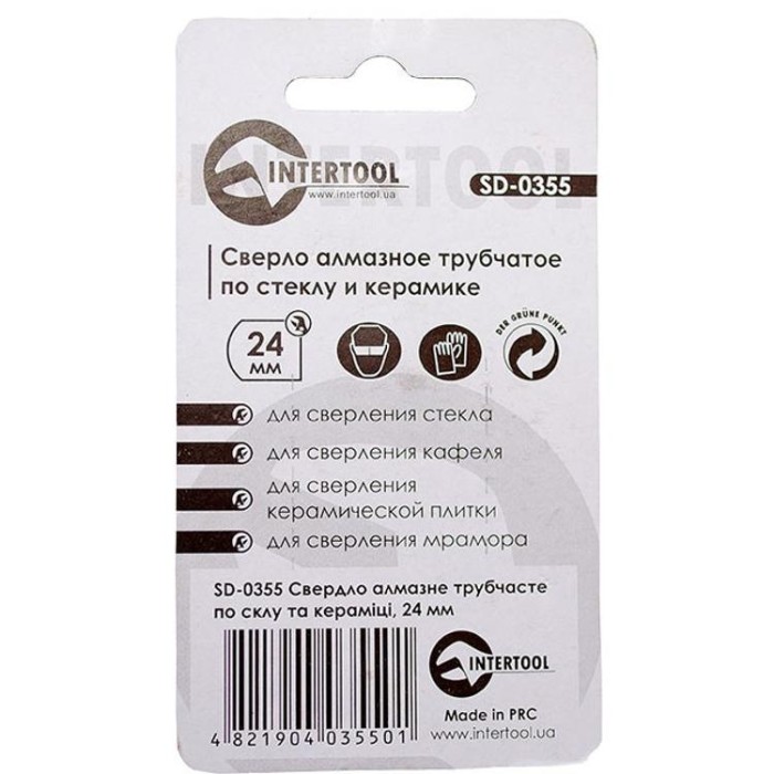 купить купить Сверло алмазное трубчатое по стеклу и керамике 24 мм INTERTOOL SD-0355  