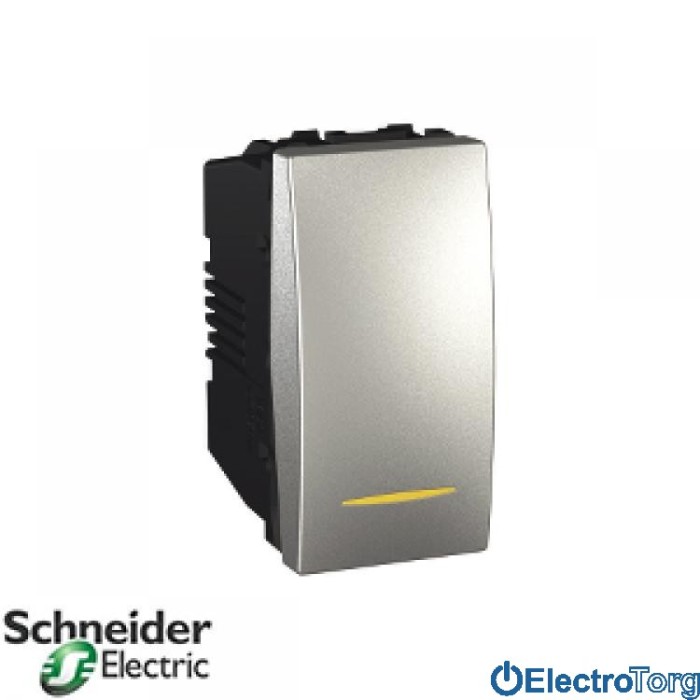 Выключатель 1-клавишный с индикатором 16AX алюминиевый Unica Schneider