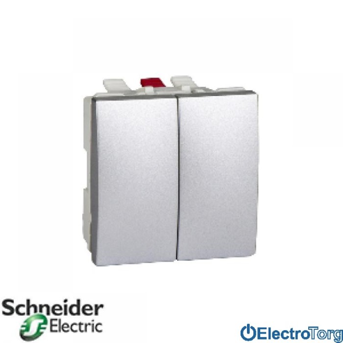 Выключатель 2-клавишный 10AX алюминиевый Unica Schneider