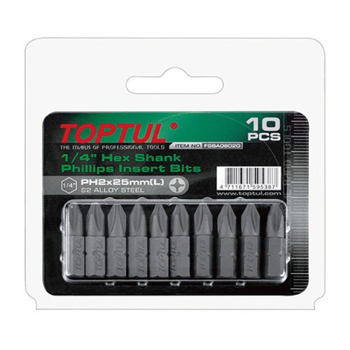 купить купить Набор насадок отверточных 1/4&quot; TOPTUL L25мм PH2 10ед. FSBA0802G  