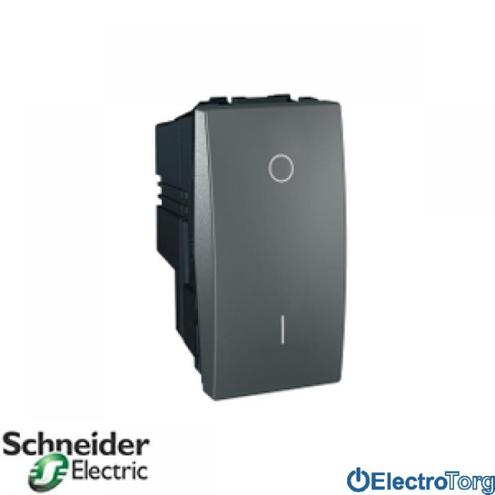 Выключатель 2-х полюсный 1-клавишный 16AX графитовый Unica Schneider