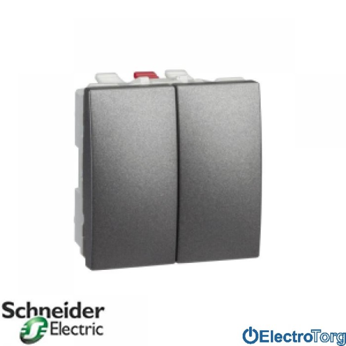 Переключатель (проходной выключатель) 2-клавишный 10AX графитовый Unica Schneider