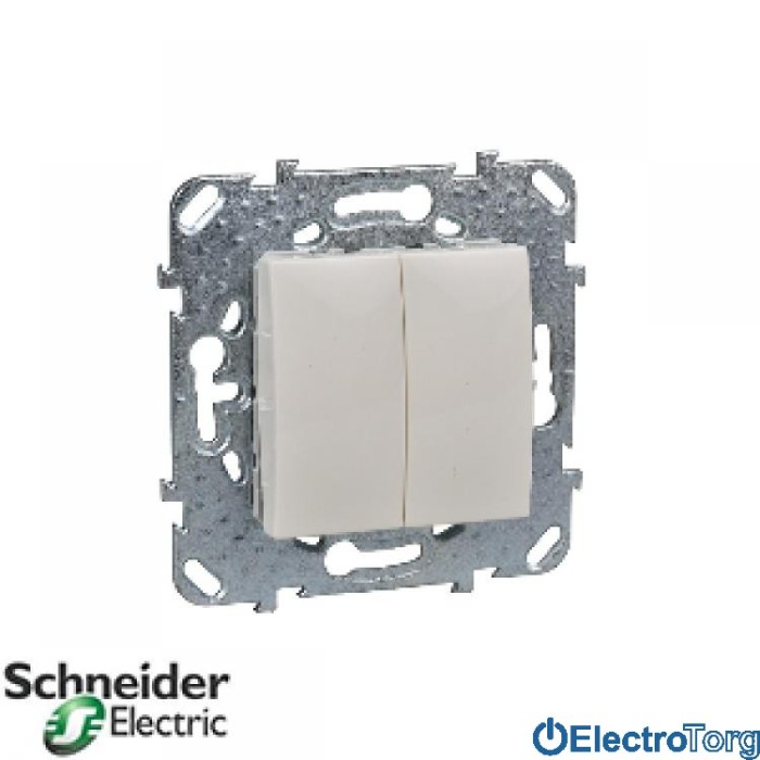 Выключатель 2-клавишный 10AX бежевый Unica Schneider
